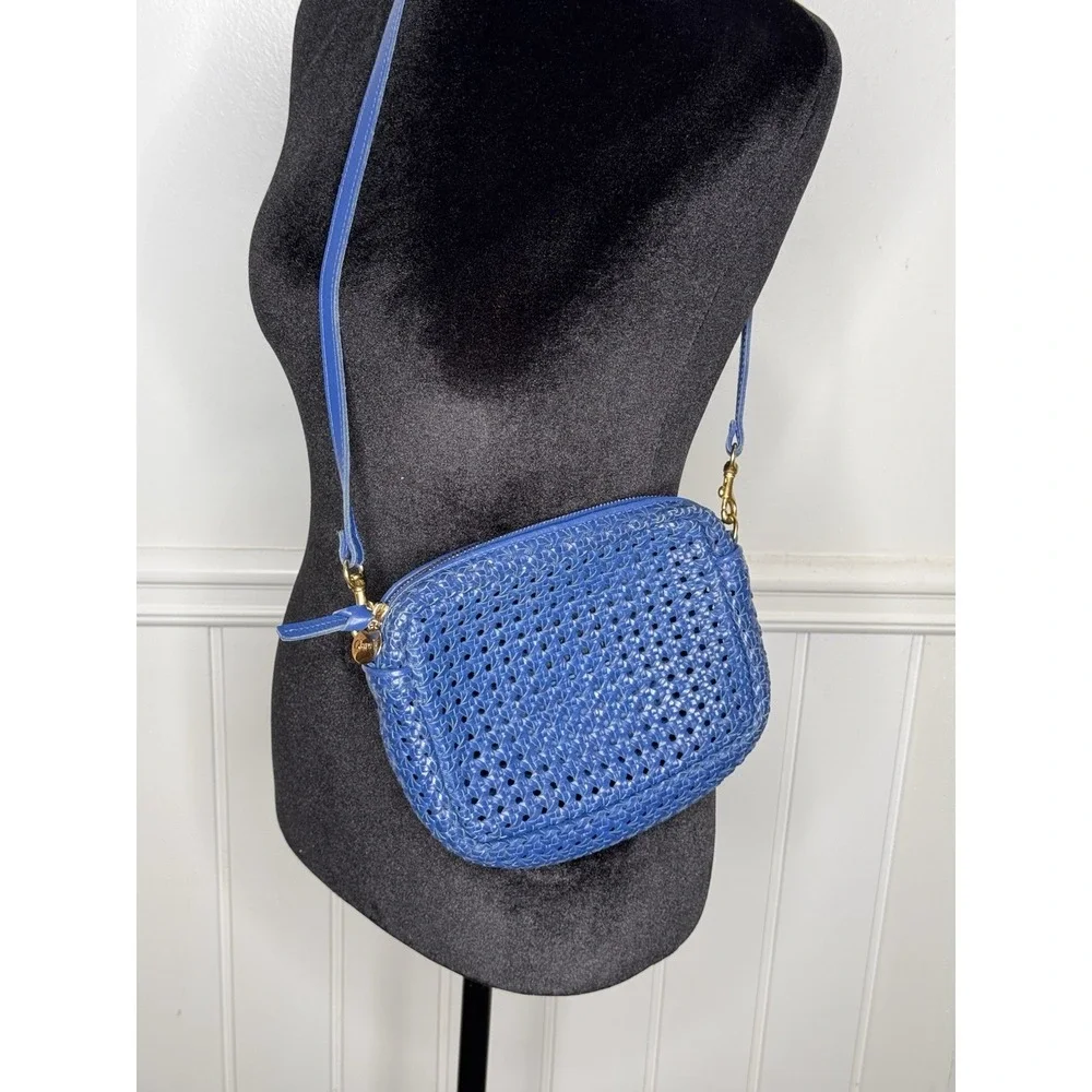 Clare V Midi Sac Crossbody Cobalt Blue Bag Woven Leather Purse Quiet Luxury Chic